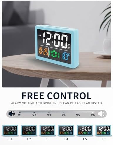 JALL Digital Clock with Date Day for Seniors, Electric Alarm Clocks for Bedrooms with Temperature, 2 Alarms, Dimmer, Dual USB Charger, Battery Backup, Volume Control, Snooze, Bedside Desk Clock, Blue - Image 4