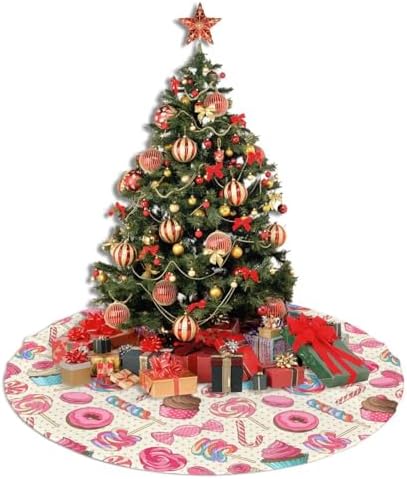 Colorful Lollipop Candy Macaroon Cupcake Donut Christmas Tree Skirt 48" for Xmas Halloween New Year Holiday Party Home Tree Mat Decor Ornaments Decoration - Image 5
