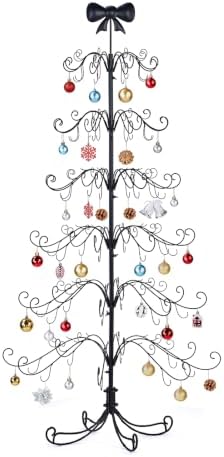 VINGLI 6ft Metal Christmas Ornament Tree Stand w/Bow Topper, 192 Branches, Decorative Iron Display Tree for Hanging Ornaments, Wrought Iron Christmas Tree Decoration for Holiday Home Decor, Black by VINGLI