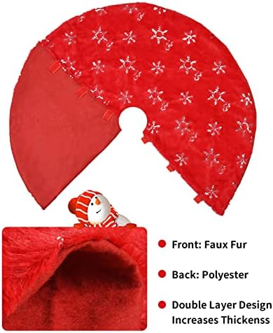 Christmas Tree Skirt, 36 Inches Large Red Faux Fur Tree Skirt - Image 4