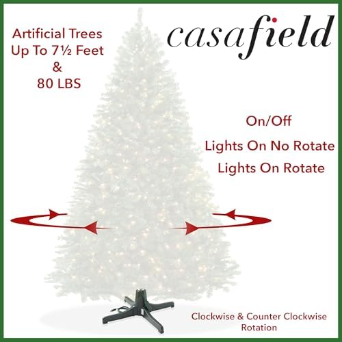 Casafield 360-Degree Rotating Christmas Tree Stand - Adjustable Revolving Base for Up to 7.5 FT Artificial Tree with 3 Built-in Electrical Outlets, Green - Image 2