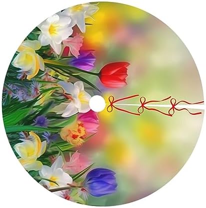 Summer Colorful Flowers Tree Skirts Xmas Ornaments, Spring Floral Tree Mat for Christmas Party Holiday All Occasions 48" - Image 6