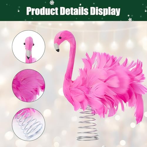 Christmas Tree Topper Pink Flamingo Flamingo Tree Toppers with Fluffy Artificial Feathers Christmas Home Holiday Ornament - Image 2