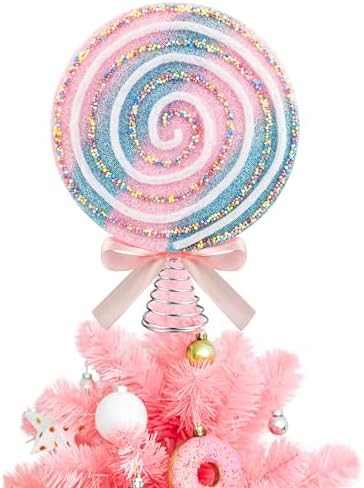 WHYMEO 7.9 Inch Candy Christmas Tree Topper, Peppermint Swirl Decor by WHYMEO