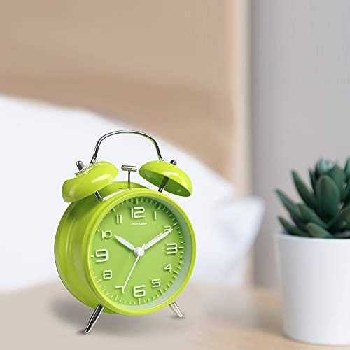 Peakeep 4 Inches Twin Bell Loud Alarm Clock for Heavy Sleepers | Backlight, Battery Operated Old Fashioned Alarm Clock for Bedrooms Kids' Room (3D-Dial, Green) - Image 5