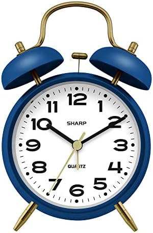 Sharp 4-Inch Twin Bell Alarm Clock for Heavy Sleepers (Matte Navy) by SHARP