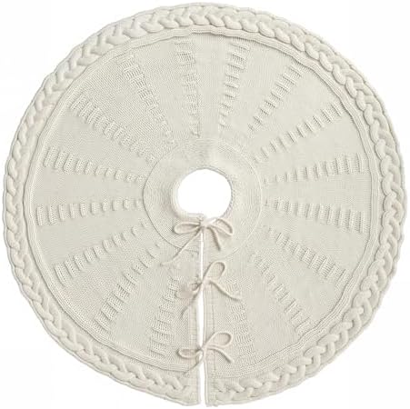 36 Inch Christmas Tree Skirt: Pencil Tree Skirt for 6FT Tree, Braided Cable Knit Cream White Small Tree Skirt, Vintage Tree Skirts, Rustic Farmhouse Christmas Decorations - Image 6