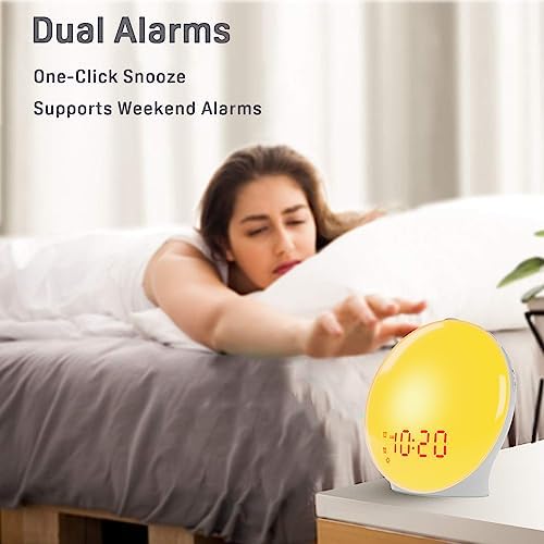 JALL Full-Screen Wake Up Light Sunrise Alarm Clocks for Bedrooms, White Noise Machine for Heavy Sleepers, 25 Natural Sounds, Dual Alarms, FM Radio, 17 Dimmable Colors, Bluetooth Speaker - Image 5