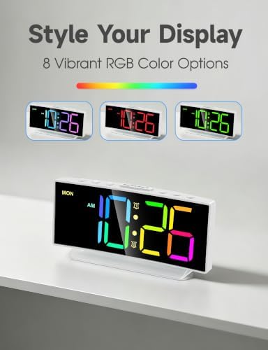 Cadmos Loud Alarm Clocks for Heavy Sleepers,Adults,Kids,Teens,Large Digital Display,7 Color Night Light,Adjustable Volume,Battery Backup,Small Bedside Clocks for Bedrooms (White+Dynamic) - Image 4