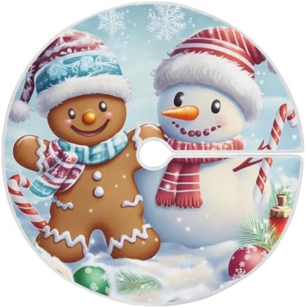 Gingerbread Snowman Christmas Tree Skirt Large Xmas Tree Skirts Decorations 48 in Burlap Tree Mat Cover for 4 ft Trees Holiday Party by BOENLE-WELCOMEYOURCOMING