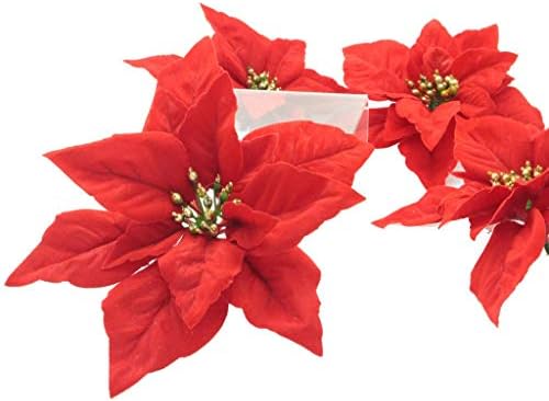 Christmas Flowers Red Poinsettia Christmas Tree Ornaments with hook-8pcs/pack - Image 3