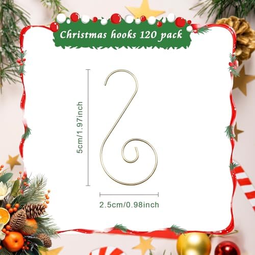 Christmas Ornament Hooks, Christmas Ornament Hangers 120Pcs, Small Metal Decorative Ornament Hooks for Xmas Tree Decorations-Gold - Image 5