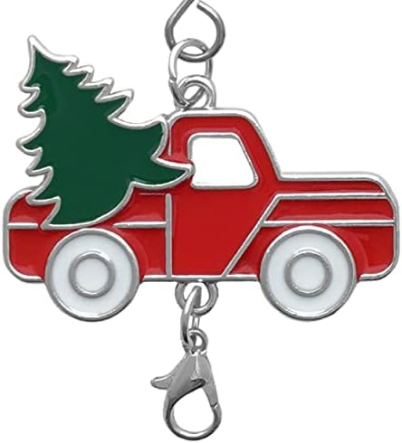 Red Truck Christmas Ornament Hooks Set of 20, 3 Inch Christmas Tree Ornament Hangers with S Hook and Lobster Claw, Enameled Red Truck with Green Tree and White Wheels, Decorative Holiday Hanging Hooks - Image 2