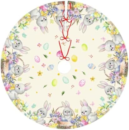Easter Colorful Eggs Christmas Tree Skirt 48" for Xmas Halloween New Year Holiday Party Home Tree Mat Decor Ornaments Decoration - Image 6
