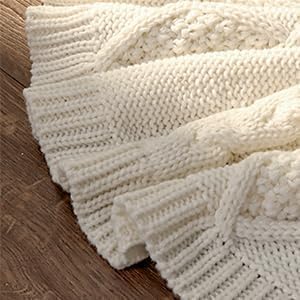 48 inch Christmas Tree Skirt: Diamond Braided Cable Knit Tree Skirt for 7.5ft Tree, Cream White Tree Skirt, Vintage Tree Skirts, Rustic Farmhouse Christmas Decorations - Image 7