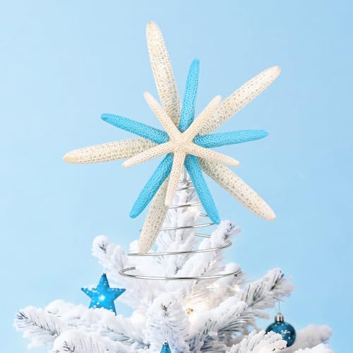 Blue Natural Starfish Tree Topper – Nautical Coastal Blue for Beach Xmas by HOHUCRAB