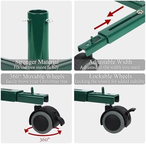 Blissun Christmas Tree Stand Base with Wheels, Movable Christmas Fake Tree Holder, Fits up to 7.5 FT Artificial Trees, Plant Caddy with Wheels, Plant Taxi, Plant Dolly Cart After Christmas (Green) - Image 3