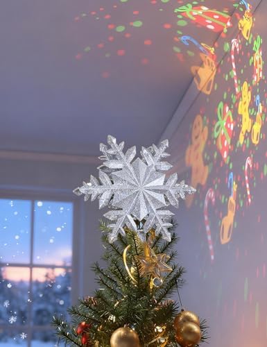 DG-Direct Christmas Tree Topper with 6 Rotating Projection Patterns, Silver - Image 3