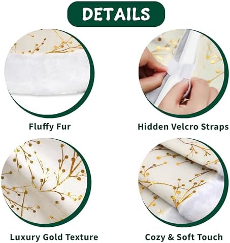 36 Inch Christmas Tree Skirt,White and Gold Faux Fur Xmas Tree Skirt,Thick Plush Velvet Tree Skirt for 4ft/6ft/7.5ft/9ft Christmas Trees,Large White Christmas Tree Skirt for Holiday Decoration - Image 3