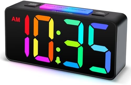 DreamSky Small Digital Alarm Clock with Night Light for Kids Bedroom | RGB Desk Clock with Large Numbers for Teens Boys, Brightness Dimmer, Adjustable Alarm Volume, USB Port, USB-C Adapter Powered by DreamSky