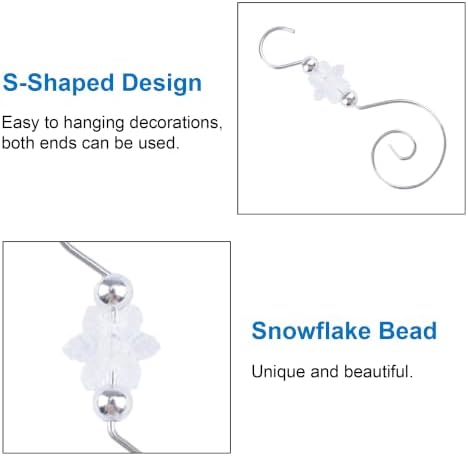 INCREWAY 30PCS Christmas Ornament Hooks with Snowflake Bead, S-Shaped Decorative Hangers Silver Metal Wire Transparent Acrylic Beads for Christmas Tree Decorations Party Crafts Door Frame - Image 3