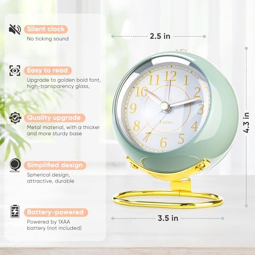 Analog Alarm Clocks,Retro Backlight Cute Simple design Small desk Clock With Night Light,Silent Non-Ticking,Battery Powered,For Kids,teens,Bedroom,travel,kitchen,Bedside Desk decor. (Nostalgic Green) - Image 5