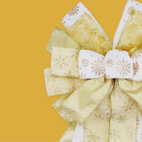 Large Christmas Tree Topper Bow 52x13 Inch, Pre-Tied Wired Wreath Ribbon - Image 4
