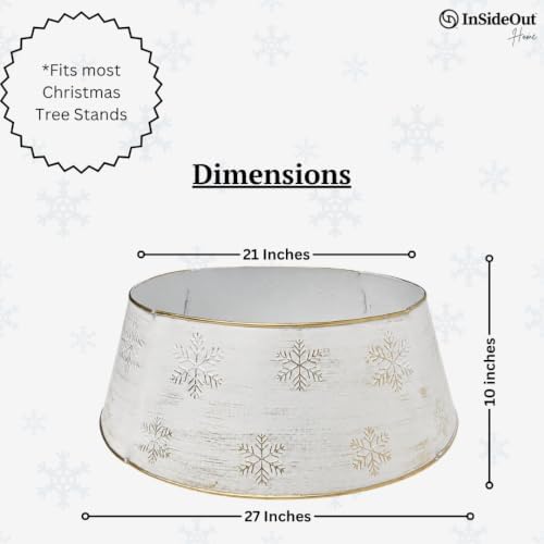 Snowflake White Christmas Tree Collar, Holiday Tree Skirt Alternative, Christmas Decorations for Tree, Decorative Metal Tree Ring, Fits Most Standard Tree Stands, White Snowflake Design - Image 5