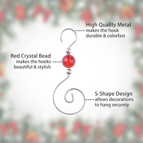 INCREWAY 30PCS Christmas Ornament Hooks, S-Shaped Metal Hooks, Decorative Hook with Crystal Beads for Hanging Ornaments, Decorations, Christmas Stockings - Image 3