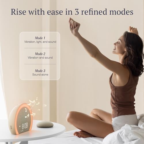 ANJANK Extra Loud Alarm Clock with Wireless Bed Shaker, Vibrating Dual Alarm with Light Wake Up for Heavy Sleepers & Hearing Impaired, 9-Color Night Light, 8 Sounds, 0-100% Dimmer, USB Charger - Image 4