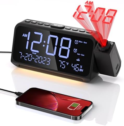 Projection Clock for Bedroom Ceiling, Alarm Clock with Battery Backup by OnLyee