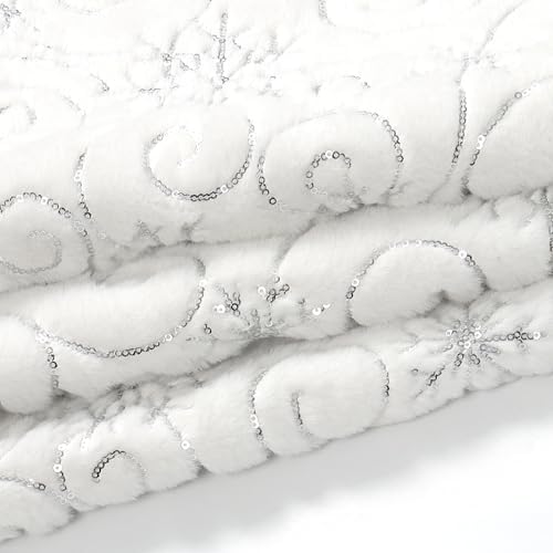 Dremisland Christmas Tree Skirt 48In White&Silver Tree Skirt with Snowflake - Image 5