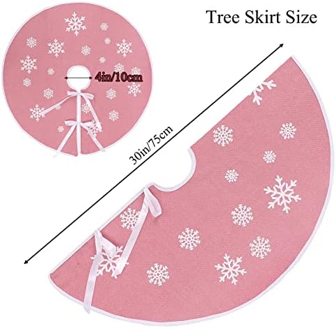 30 Inch Pink Burlap Christmas Tree Skirt with White Snowflakes - Image 3