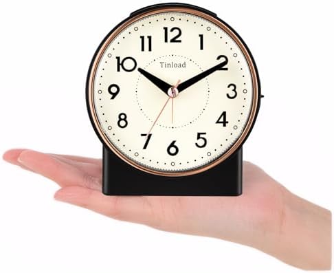 Tinload 4.3" Retro Analog Alarm Clock, Vintage Decor, No Ticking Silent, Easy to Set, Gradual Rise Alarm, On/Off Switch on Side, Gentle Wake, Snooze, Lighted on Demand, Battery Operated, Retro Black - Image 3