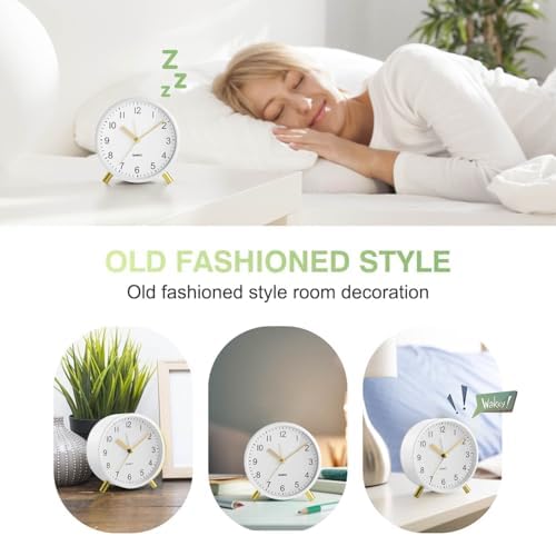 Analog Alarm Clock, Silent Non-Ticking with Night Light, Fashionable Round Metal Alarm Clock for Office, Battery Operated, Bedroom, Elderly, Adults, Children, Kids, Student Gifts - Image 4