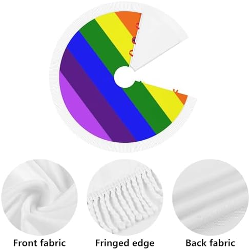 Christmas Tree Skirt 36" Inch LGBT Gay Pride Flag Xmas Tree Skirt Mat with White Tassel for Party Holiday, Tree Skirt Christmas Decorations - Image 6