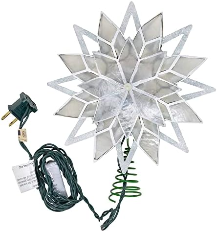 10-Light 8-Point White Glitter Capiz Star Tree Topper - Image 5