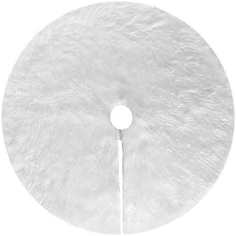 Christmas Tree Plush Skirt 48 inch Snow White Faux Fur Christmas Tree Skirt Ornaments Xmas Tree Skirts for Christmas Thanksgiving Holiday Decoration New Year Party Supply by Amidaky