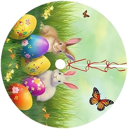 Easter Bunny Eggs Tree Skirts Xmas Ornaments, Spring Flower Rabbit Tree Mat for Christmas Party Holiday All Occasions 36" - Image 6