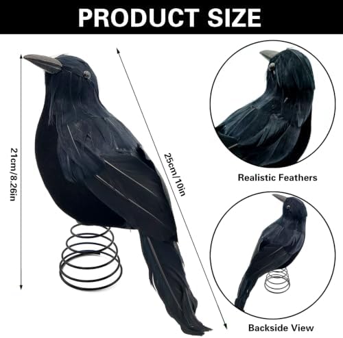 Halloween Black Crow Tree Topper Gothic Black Feathered Crow Christmas Tree Topper Raven Tree Top Ornament with Spring Base for Spooky Halloween Christmas Decor, 10 Inches - Image 2