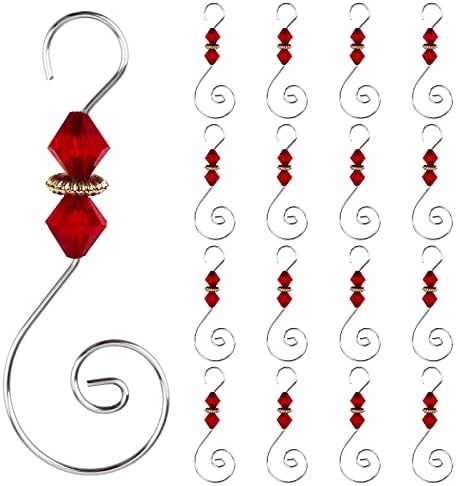 INCREWAY S-Shaped Christmas Tree Hanger Hooks, 30 Pcs Silver Metal Decoration Hooks with Red Rhombus Crystal Beads for Party, Home Decor by ForHome