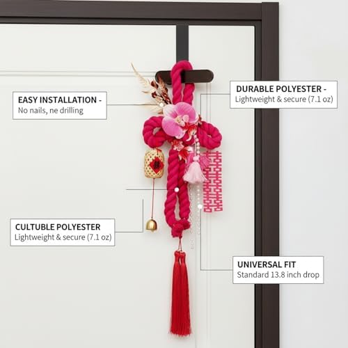 Chinese Knot Door Hanger Decor - Traditional Red & Pink Polyester Wall Ornament for Wedding, Festive Celebrations, Home Entryway (1 Pack) - Image 4