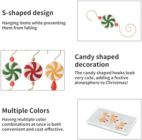 INCREWAY 30pcs Christmas Ornament Hooks, S-Shaped Hangers, Christmas Decoration Hanger, Metal Hooks with Crystal, Lollipop Decor Hooks - Image 3