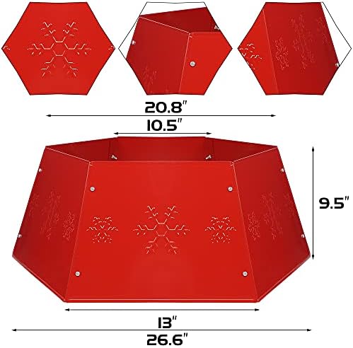 FORUP Metal Christmas Tree Ring with Printed Snowflake, Tree Skirt Base Stand for Christmas Decorations (Red) - Image 2