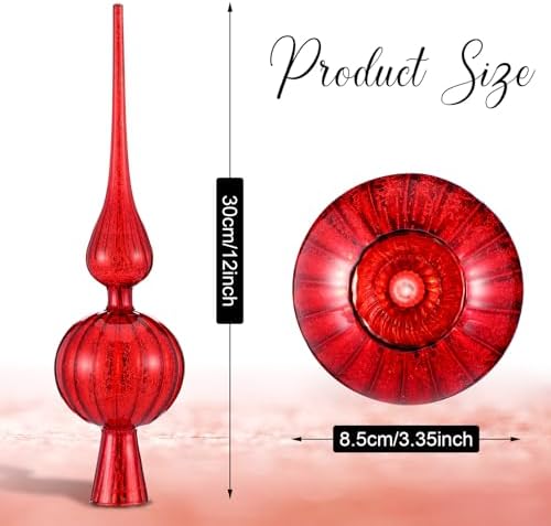 Gejoy 12" Mercury Glass Christmas Tree Topper,Classic,Red - Image 2