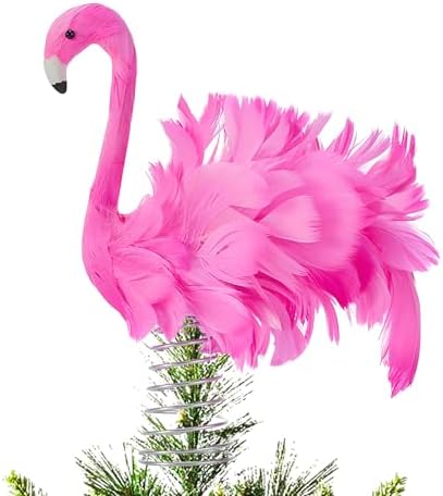 Christmas Tree Topper Pink Flamingo Flamingo Tree Toppers with Fluffy Artificial Feathers Christmas Home Holiday Ornament by Unknown