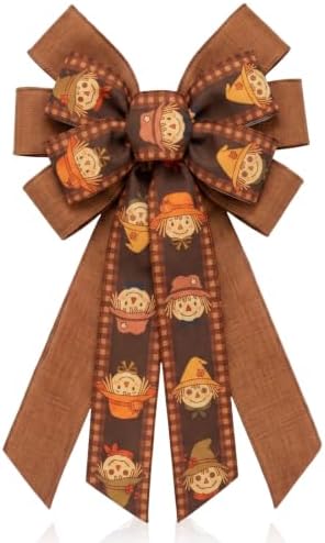 Large Thanksgiving Fall Wreath Bow, Orange Scarecrow Tree Topper Bows by On-Airstore