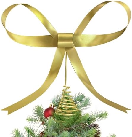 HUTHDAK Large Gold Bow Christmas Tree Topper,9.4 Inch Metal Tree Topper,Gold Bow Christmas Decorations for Xmas Home Decor Holiday Party Indoor Outdoor Shop Office by Unknown