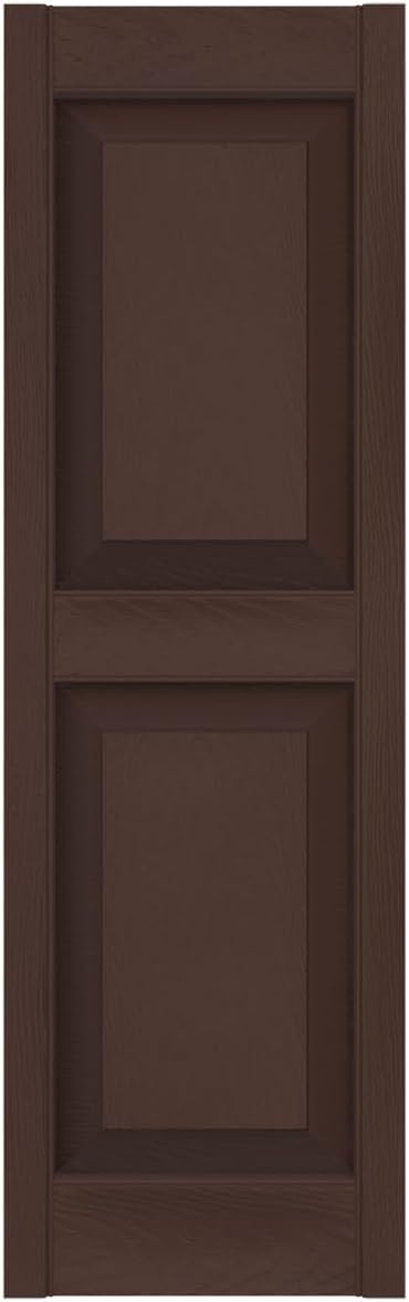 Ekena Millwork Lifetime Vinyl LP2S14X07500FB Standard Two Equal Panel Vinyls, Raised Panel Vinyl Shutters, w/Installation Shutter-Lok's & Matching Screws (Per Pair), 14.75"W x 75"H, Federal Brown