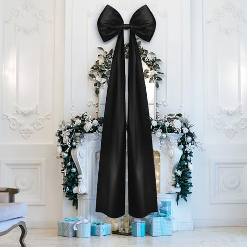 Daifunli 20 x 47 in Giant Satin Bow Christmas Tree Topper,Black - Image 3